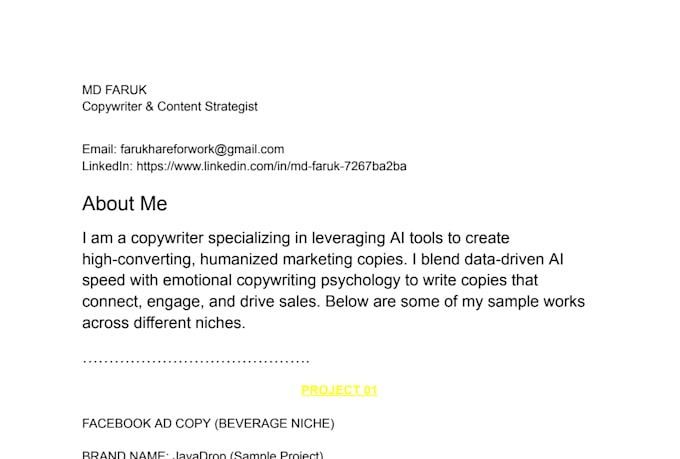 write high converting facebook ad copy and marketing email